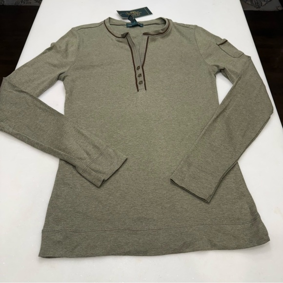 Lauren Ralph Lauren Women’s 3 Button Henley Shirt Moss Green Sz XS NWT - Picture 12 of 14